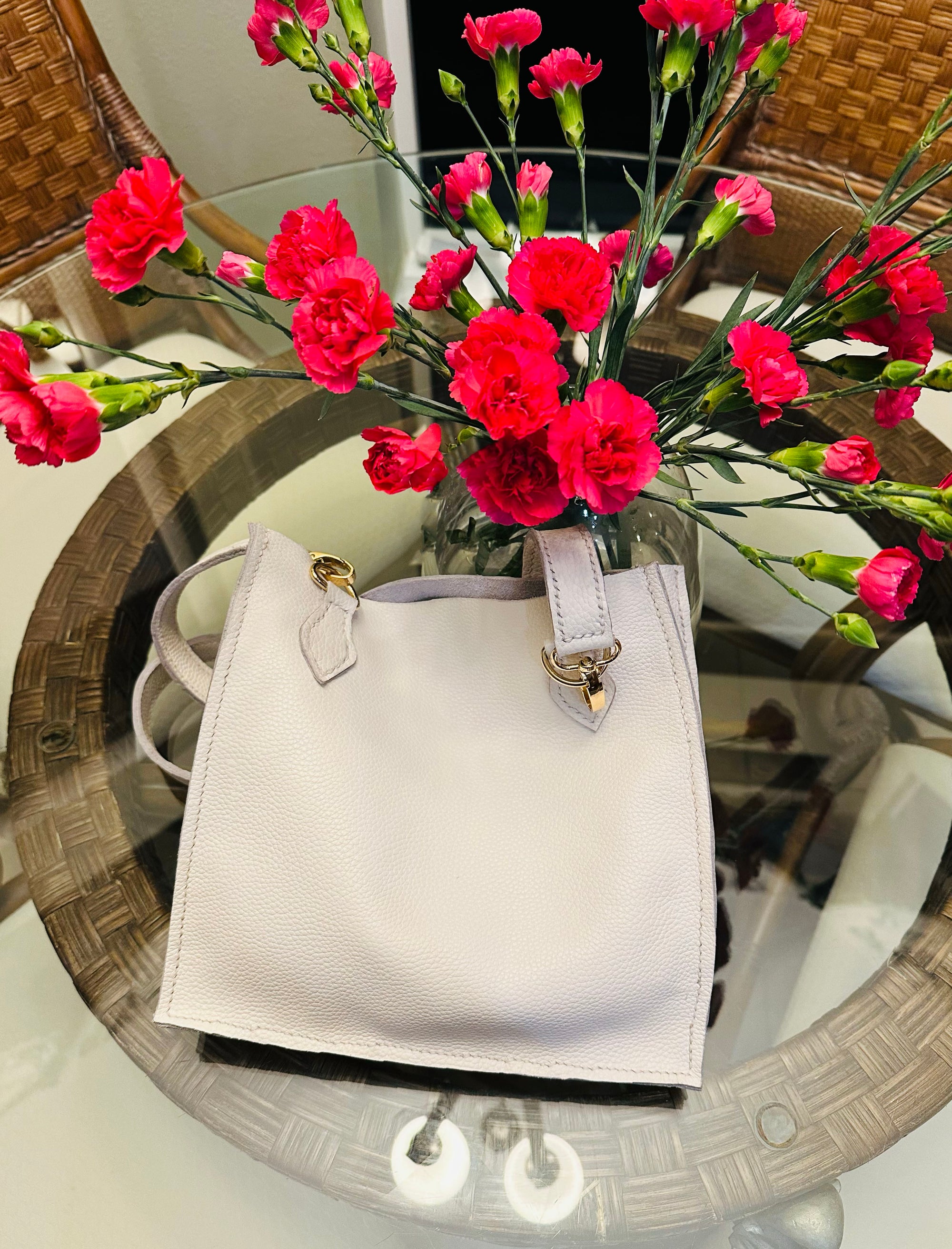 Handcrafted White Leather Tote Bag – Made to Order